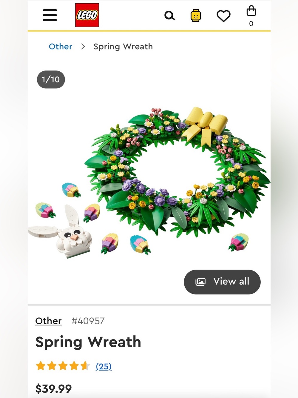 Lego Spring Wreath with White Bunny and Yellow Bow - Picture 2 of 12